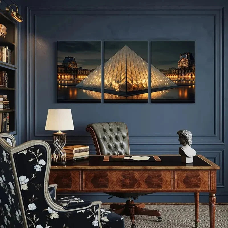 3pcs Louvre Pyramid Paris Landmark Architectural Metal Print Ready to Hang Art