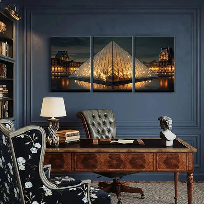 3pcs Louvre Pyramid Paris Landmark Architectural Metal Print Ready to Hang Art