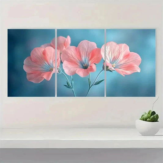 3pcs Pink Sweet Pea Flower Nature Perfect Wall Art Set Canvas Framed 40x60cm - High Quality Print 100% Australian Made Wall Canvas Ready to Hang