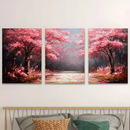3pcs Pink Blossom Trees Nature Triptych    Wall Art Set Canvas Framed 60x90cm - High Quality Print 100% Australian Made Wall Canvas Ready to Hang