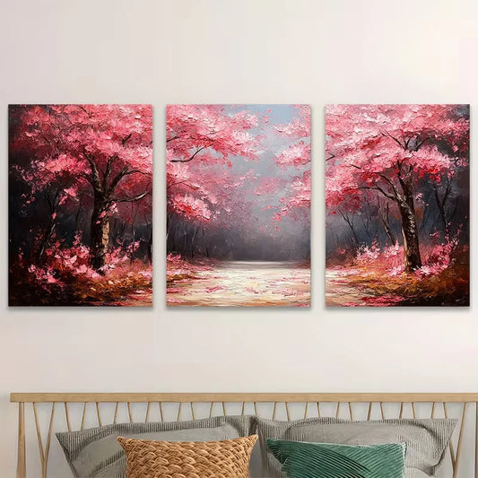 3pcs Pink Blossom Trees Nature Triptych    Wall Art Set Canvas Framed 60x90cm - High Quality Print 100% Australian Made Wall Canvas Ready to Hang