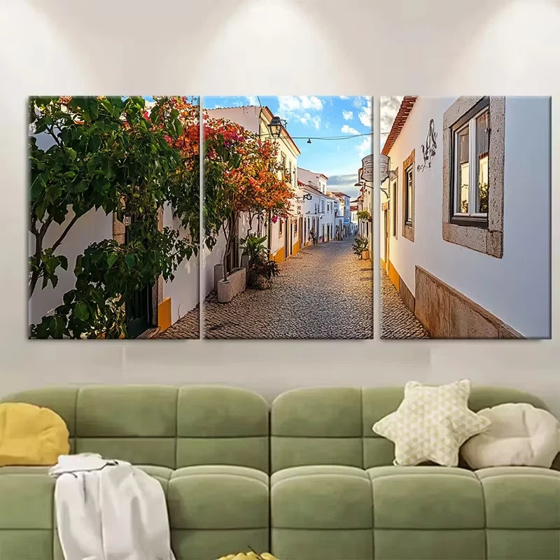 3pcs Vibrant Old Street Scene Metal Print Ready to Hang Art
