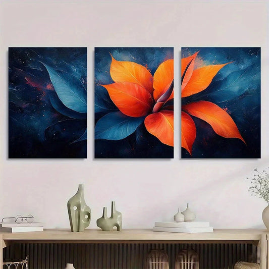 3pcs Vibrant Orange Blue Green Purple Flower Metal Print Ready to Hang Art