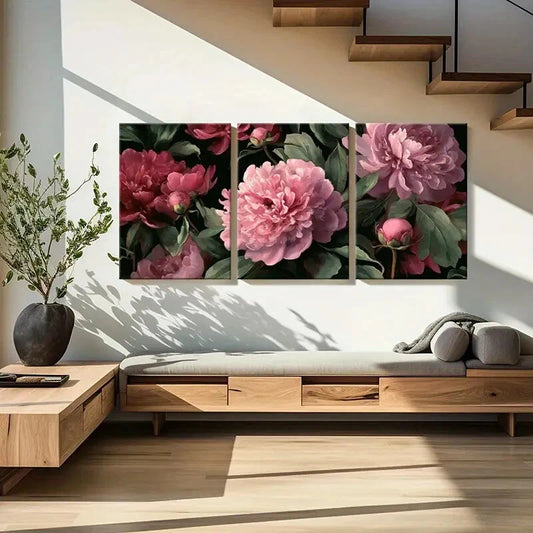 3pcs Romantic Pink Blossom Design Vintage Metal Print Ready to Hang Art