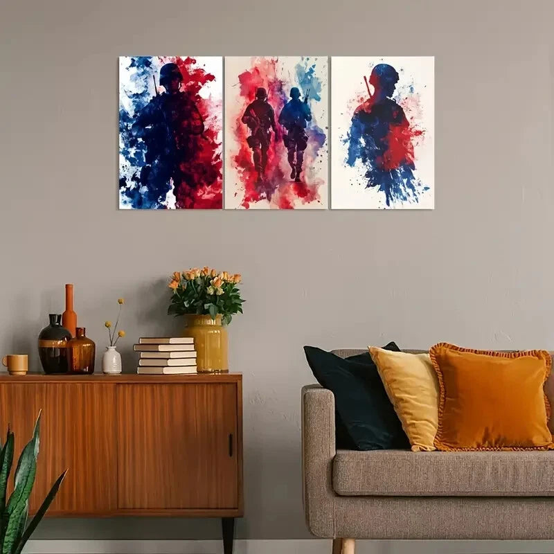 3pcs Vintage-Inspired Red, White & Blue Metal Print Ready to Hang Art