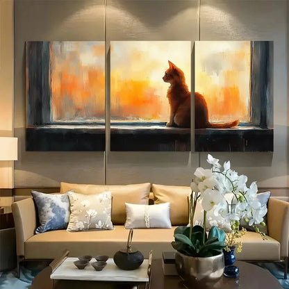 3pcs Cat Sitting In Windowsill Metal Print Ready to Hang Art