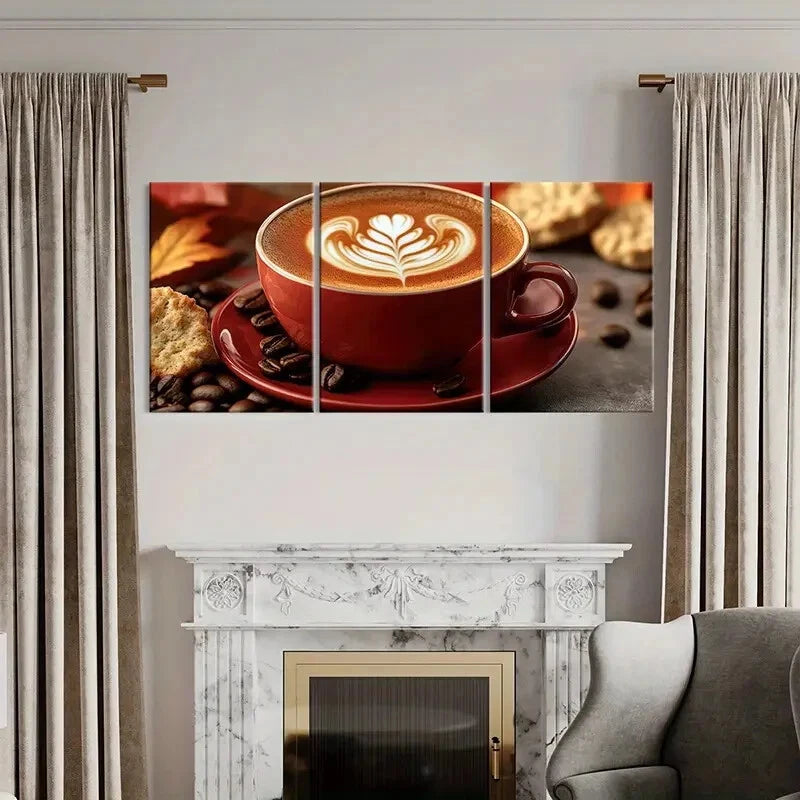 3pcs Artistic Coffee Latte Art Warm Beverage Metal Print Ready to Hang Art