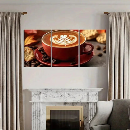 3pcs Artistic Coffee Latte Art Warm Beverage Metal Print Ready to Hang Art