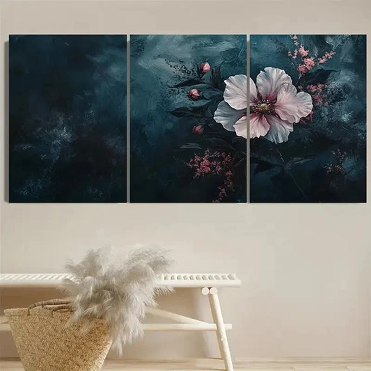3pcs Dark Moody Wildflower Floral Wall Art Set Canvas Framed 40x60cm - High Quality Print 100% Australian Made Wall Canvas Ready to Hang