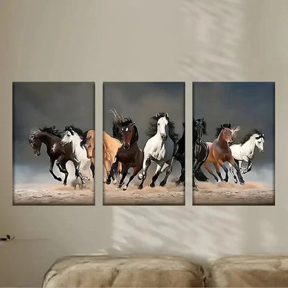 3pcs a Group of Horses Running in The SandA Metal Print Ready to Hang Art