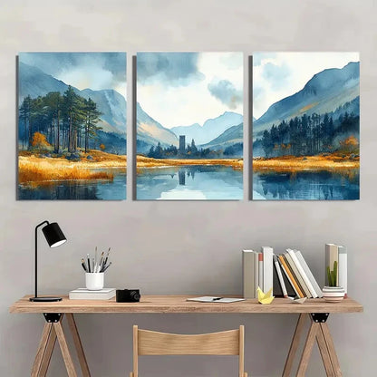 3pcs Wicklow Mountains Landscape Watercolor Art Metal Print Ready to Hang Art