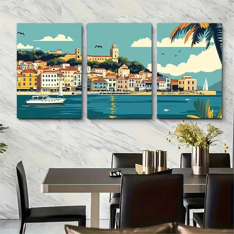 3pcs Lagos Portugal Vintage Style Metal Print Ready to Hang Art