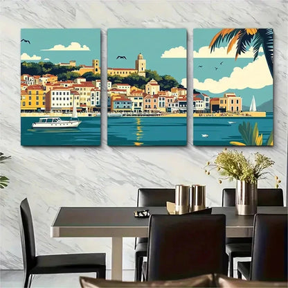 3pcs Lagos Portugal Vintage Style Metal Print Ready to Hang Art