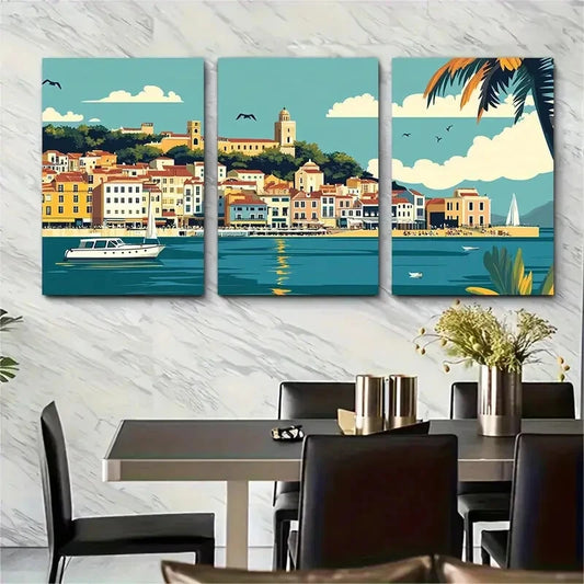 3pcs Lagos Portugal Vintage Style Metal Print Ready to Hang Art