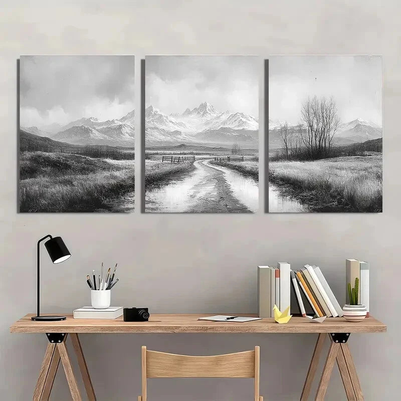 3pcs Vintage Black & White Landscape Art Metal Print Ready to Hang Art