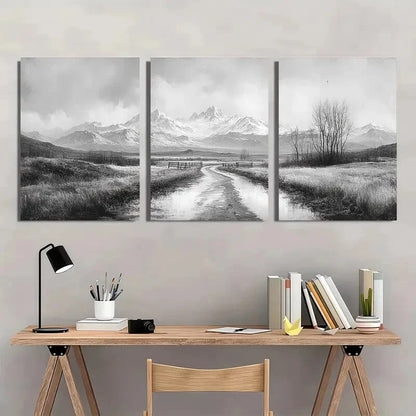 3pcs Vintage Black & White Landscape Art Metal Print Ready to Hang Art