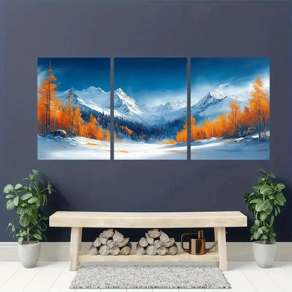3pcs Winter Mountain Landscape Oil Paintings Metal Print Ready to Hang Art