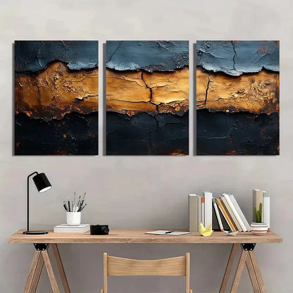 3pcs Wabi Sabi Abstract Black and Brown Textured Metal Print Ready to Hang Art