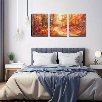 3pcs Autumn Woods Red Leaves Beautifully Metal Print Ready to Hang Art