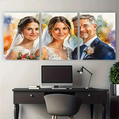 3pcs Wedding Anniversary Watercolour Portrait Metal Print Ready to Hang Art