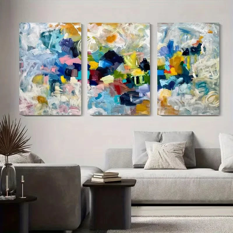 3pcs Abstract Colorful Brushstroke Metal Print Ready to Hang Art
