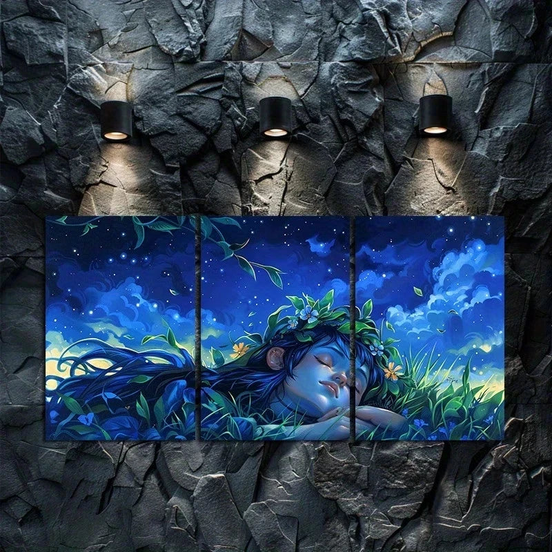 3pcs Dreamy Meadow Serene Nature Theme Metal Print Ready to Hang Art