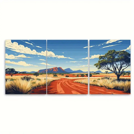 3pcs Australia Outback Australian art Wall Art Set Canvas Framed 50x70cm - High Quality Print 100% Australian Made Wall Canvas Ready to Hang