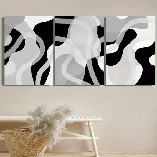 3pcs Black And White Gray Tone Shape Metal Print Ready to Hang Art