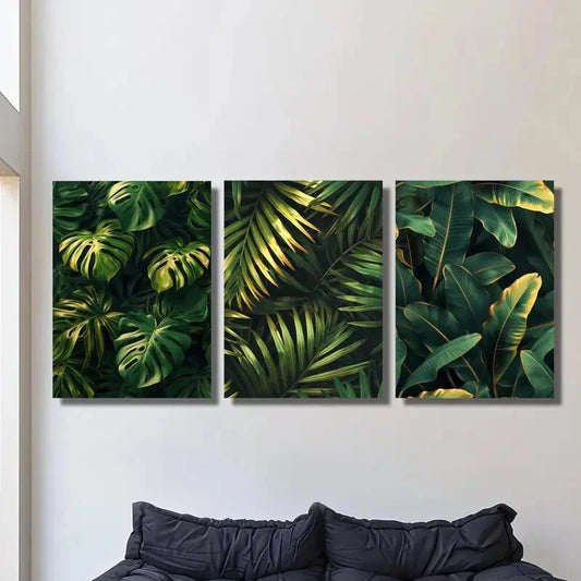 3pcs Monstera Golden Palm Leaf Jungle Plant Metal Print Ready to Hang Art