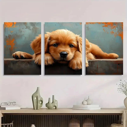 3pcs Adorable Golden Retriever Puppy Metal Print Ready to Hang Art