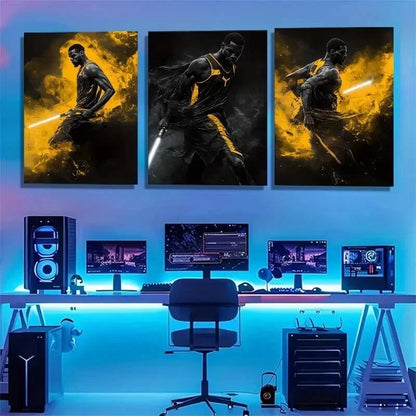 3pcs Sci-Fi Basketball Futuristic Sports Perfect Wall Art Set Canvas Framed 40x60cm - High Quality Print 100% Australian Made Wall Canvas Ready to Hang