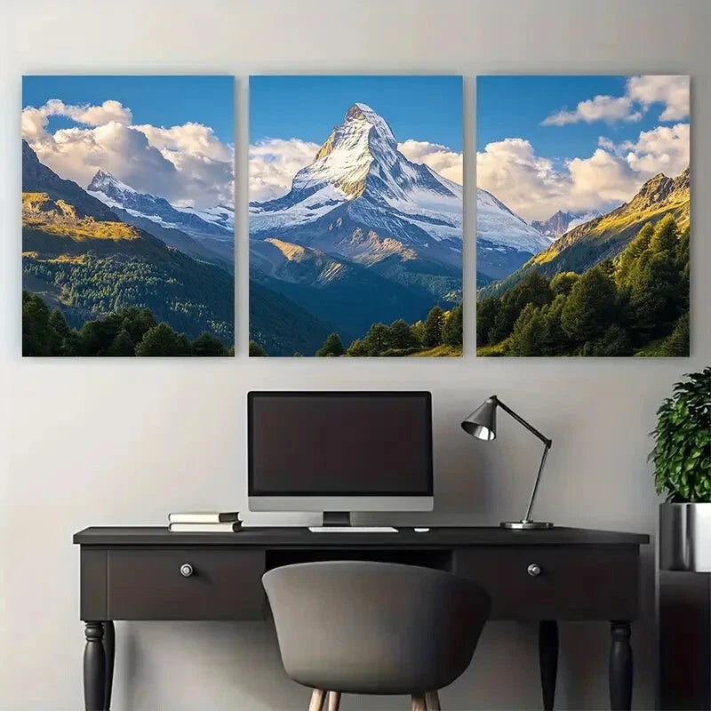 3pcs Aosta Valley Travel Matterhorn Metal Print Ready to Hang Art
