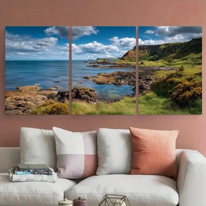 3pcs Cullen Beach Scotland Illustration Wall Art Set Canvas Framed 50x70cm - High Quality Print 100% Australian Made Wall Canvas Ready to Hang