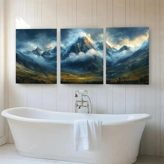 3pcs Majestic Mountain Landscape Misty Perfect Wall Art Set Canvas Framed 50x70cm - High Quality Print 100% Australian Made Wall Canvas Ready to Hang