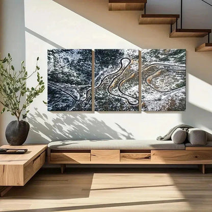 3pcs Snow Scene Forest Road Modern Wall Art Set Canvas Framed 40x60cm - High Quality Print 100% Australian Made Wall Canvas Ready to Hang