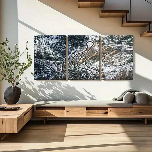 3pcs Snow Scene Forest Road Modern Wall Art Set Canvas Framed 40x60cm - High Quality Print 100% Australian Made Wall Canvas Ready to Hang