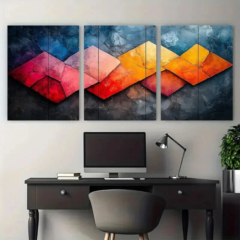 3pcs Marbled Geometric Modern Abstract Metal Print Ready to Hang Art