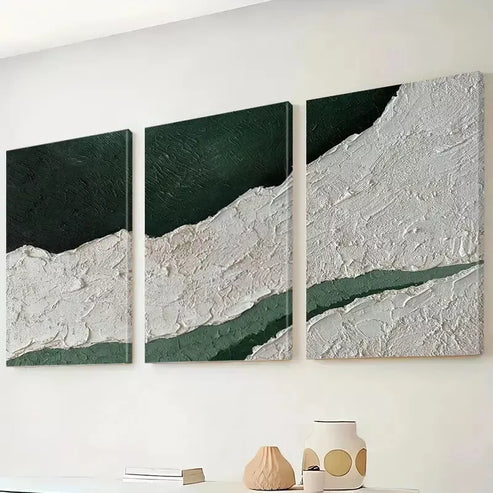 3pcs Abstract Green & White Painting Wall Art Set Canvas Unframed - High Quality Print 100% Australian Made Wall Canvas