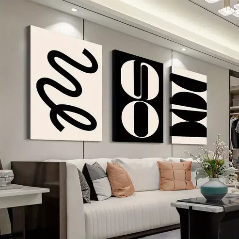 3pcs Black And Beige Abstract Line Art Canvas Framed 60x90cm - High Quality Print 100% Australian Made Wall Canvas Ready to Hang