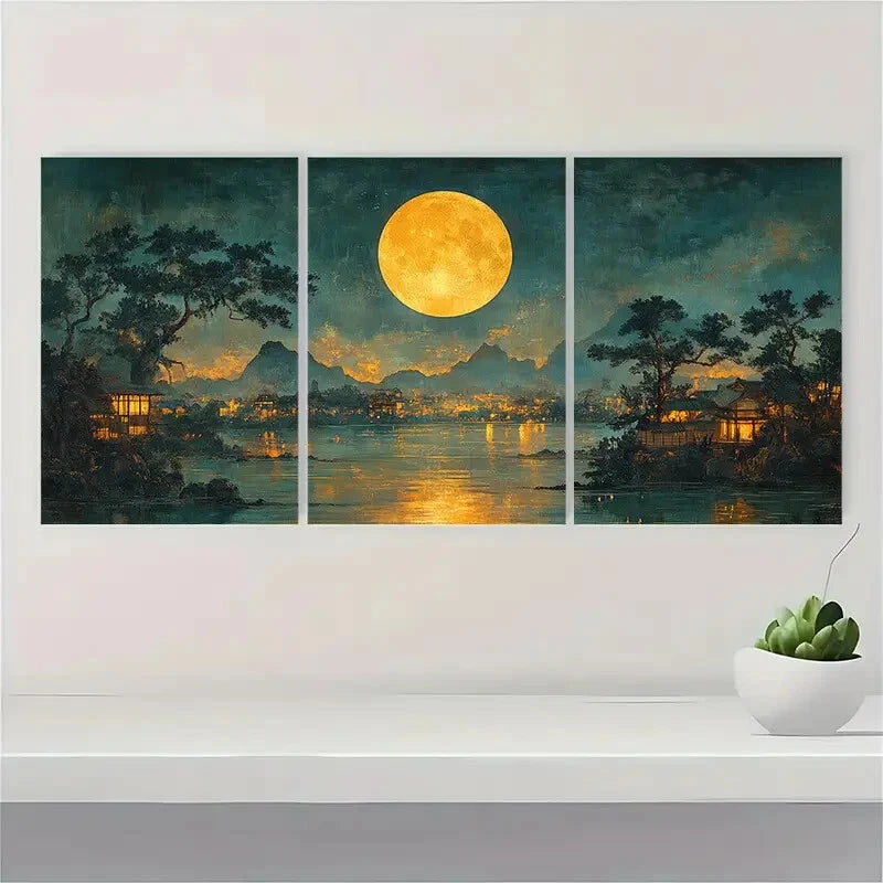 3pcs Japanese Ukiyo-e Vintage Evening Prints Metal Print Ready to Hang Art