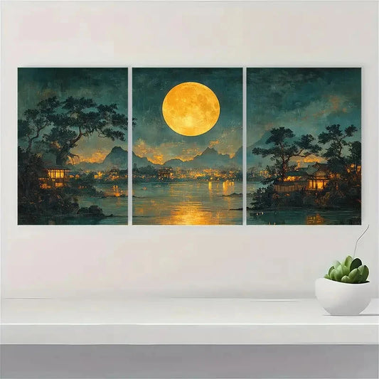 3pcs Japanese Ukiyo-e Vintage Evening Prints Metal Print Ready to Hang Art