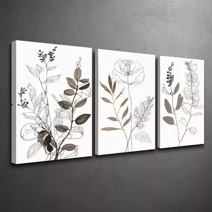 3pcs Minimalist Botanical Line Wall Art Set Canvas Framed 50x70cm - High Quality Print 100% Australian Made Wall Canvas Ready to Hang