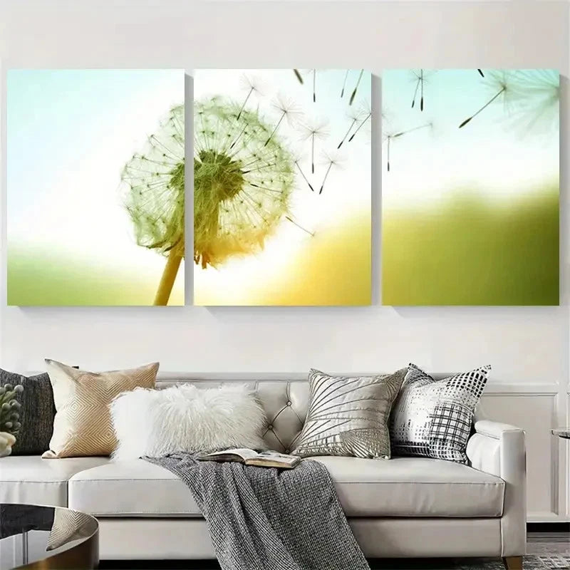 3pcs Sunlit Dandelion Seed Nature Wall Art Set Canvas Framed 60x90cm - High Quality Print 100% Australian Made Wall Canvas Ready to Hang