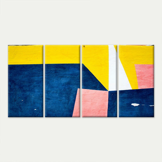 4pcs Blue, Yellow, and Pink Geometric Abstract Wall Art Canvas Framed 45x80cm - High Quality Print 100% Australian Made Wall Canvas Ready to Hang