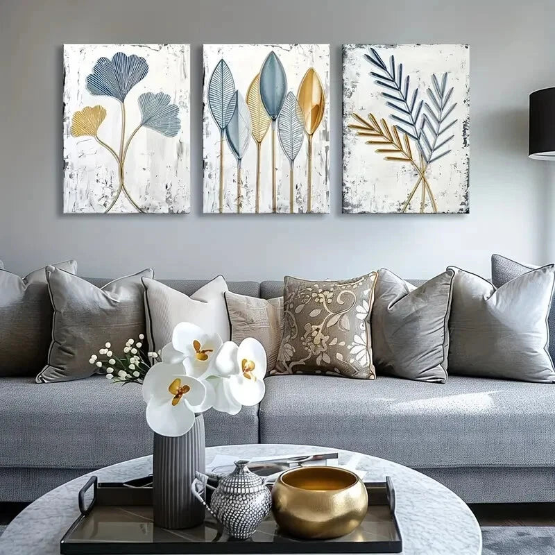 3pcs Marble Leaf Pattern Painting Metal Print Ready to Hang Art