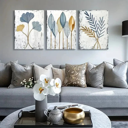3pcs Marble Leaf Pattern Painting Metal Print Ready to Hang Art