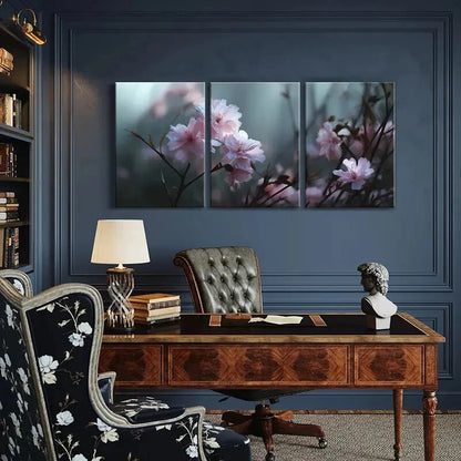 3pcs Elegant Cherry Blossom Canvas Posters Metal Print Ready to Hang Art