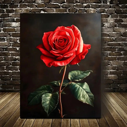 Stunning Red Rose Dark Background with Green Painting 40x60cm Metal Print Ready to Hang