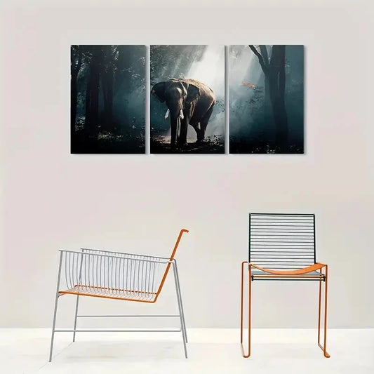 3pcs Elephant the Forest Nature Scene Sunlight Metal Print Ready to Hang Art