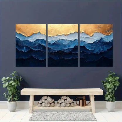 3pcs Minimalist Blue and White Texture Painting Metal Print Ready to Hang Art